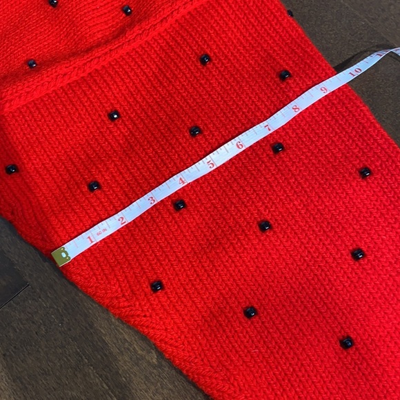 Oversized Handmade Red Knit Crewneck Sweater with Beads - Picture 11 of 12